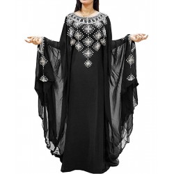 BLACK MOROCCAN ISLAMIC KAFTAN GEORGETTE PARTY WEAR DRESS