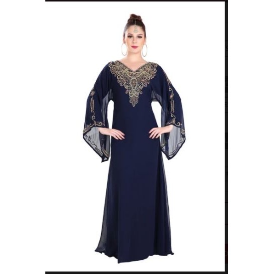 Navy Blue Dubai Moroccan Kaftan Farasha Abaya Maxi Dresses