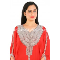 TRY THIS TOMATO MOROCCAN ISLAMIC ZARI MIX EMBROIDERY WORK DRESS