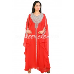 TRY THIS TOMATO MOROCCAN ISLAMIC ZARI MIX EMBROIDERY WORK DRESS
